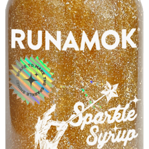 A bottle of sparkle syrup with the name runamok written in it.